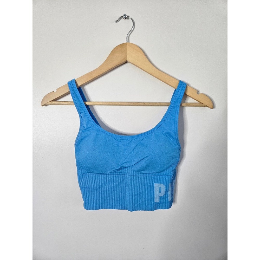 PINK Victoria's Secret Active Seamless Ribbed Sports Bra Blue Size Small